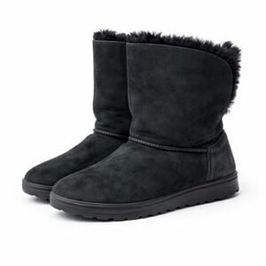 Abeo Black Boots Womens Size 10 Sheepskin Suede Shearling Lined Mid Calf Winter